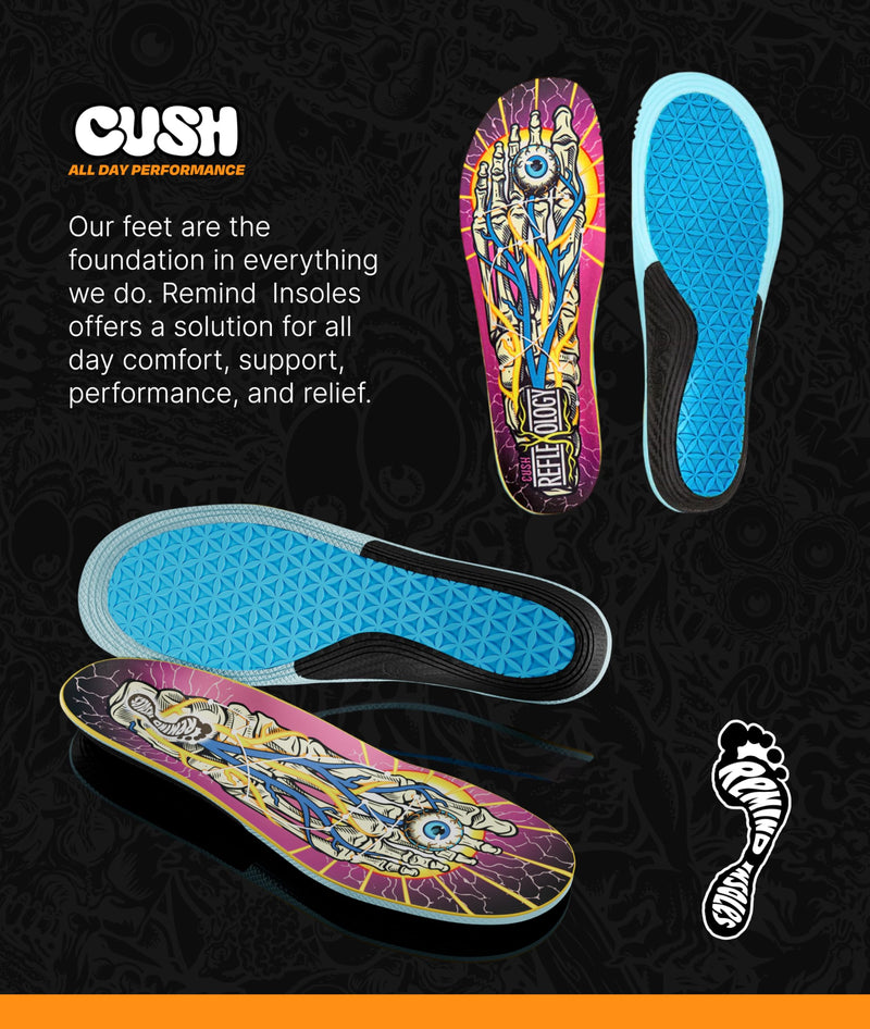 Remind Insoles Cush | Shoe Inserts for Mid-High Arch Support | Ski Boot, Snowboarding & Skateboarding | Walking & Running | Lightweight Comfort | Reflexology | Mens Size 11-11.5 Reflexology (Classic) - BeesActive Australia