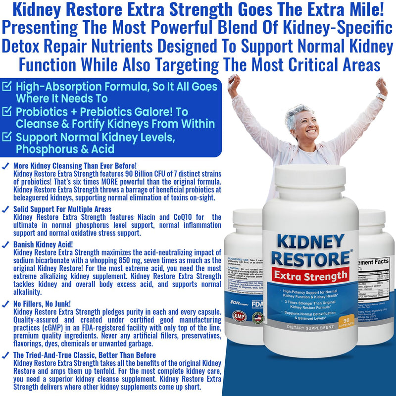 Kidney Cleanse Detox & Repair - Created by Kidney Health Expert Living w/Transplant - US Made Kidneys Support Supplement for Detox, Flush Renal Vitamins & Renal Restoration 90 Capsules 90 Count (Pack of 1)