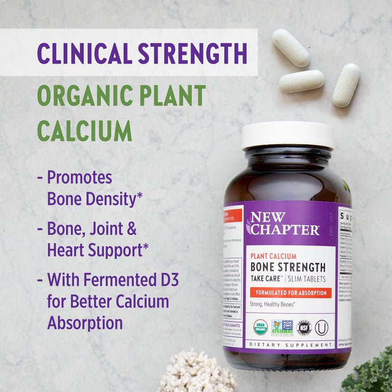 New Chapter Calcium Supplement - Bone Strength Whole Food Calcium with Vitamin K2 + D3 + Magnesium, Vegetarian, Gluten Free 90 Count (1 month supply)