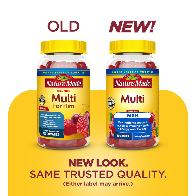 Nature Made Multi for Men, Mens Multivitamins Gummies, 150 Count | Gummy Vitamins and Minerals for Energy Metabolism Support, Multivitamin for Men, Cherry & Mixed Berry Flavors, 75 Day Supply 150 Count (Pack of 1)