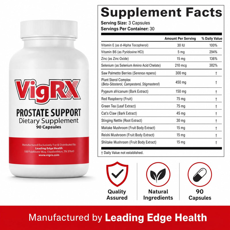 VigRX Prostate Support Supplement for Men - Advanced Saw Palmetto & Herbal Blend - Supports Healthy Urinary Flow, Bladder Emptying & Nighttime Comfort - Prostate Wellness Formula - 90 Capsules