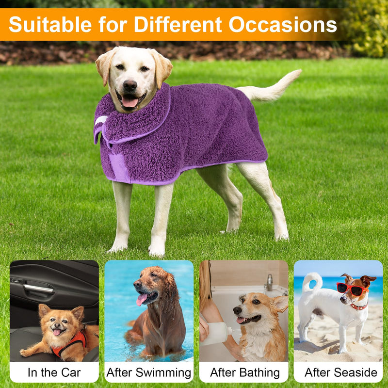Dog Bathrobe Super Absorbent Dog Towels for Drying Dogs Large Quick Drying Dog Robes for After Bath Soft Dog Drying Towel Adjustable Dog Drying Coat to Keep Dog Warm(S-XXL) Medium Purple - BeesActive Australia