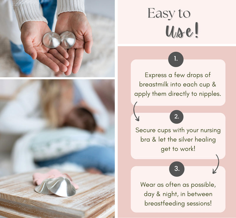 Cradle & Grace Pure 999 Silver Nursing Cups & Carrying Case | Silver Nipple Covers Breastfeeding Kit for All-Natural Healing | Silver Nipple Shields for Nursing Moms | Sore Nipple Relief Breastfeeding Regular - BeesActive Australia
