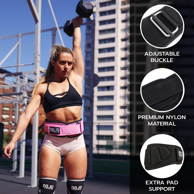 Dojo Pro-Locking Weightlifting Belt – Adjustable Neoprene Belt for Gym, Bodybuilding, Cross Training, Powerlifting – Premium Men & Women Back & Lumbar Support for Strength Training, Deadlift, Squat S Pink