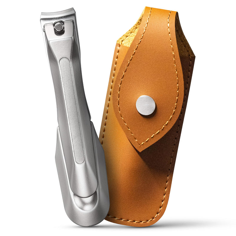 Japanese Stainless Steel Nail Clipper with Leather Case – Sharp Precision Blade, Built-in Nail File, Ergonomic Design – Made in Japan