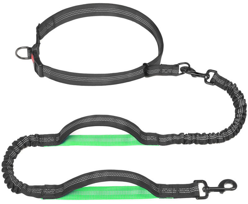 Hands Free Dog Leash for Running, Walking, Hiking, Durable Dual-Handle Bungee Leash with Reflective Stitching and an Adjustable Waist Belt, for Up to 150 lbs Large Dogs (Medium/Large, Black) Medium/Large