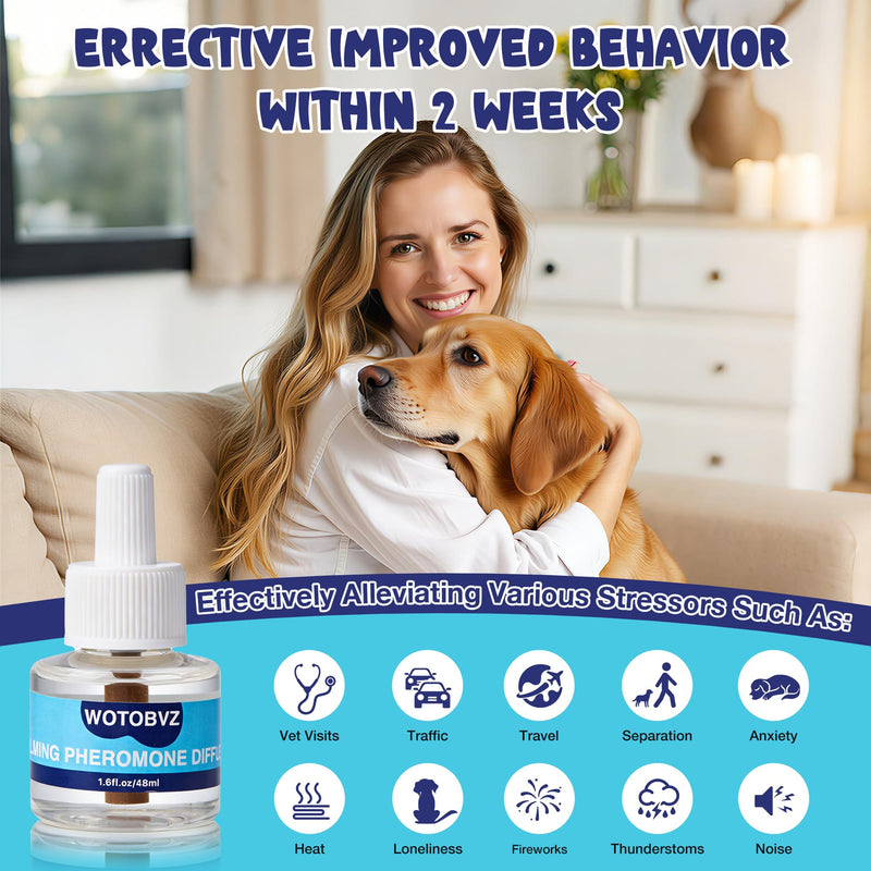 Dog Calming Plug in, Relaxants & Anxiety Relief Therapet Diffuser for Dogs, 4-in-1 Dog Calming Diffuser Pheromone Equipped with 1 Diffuser+3 Refills, Adapt for Dogs Tasteless