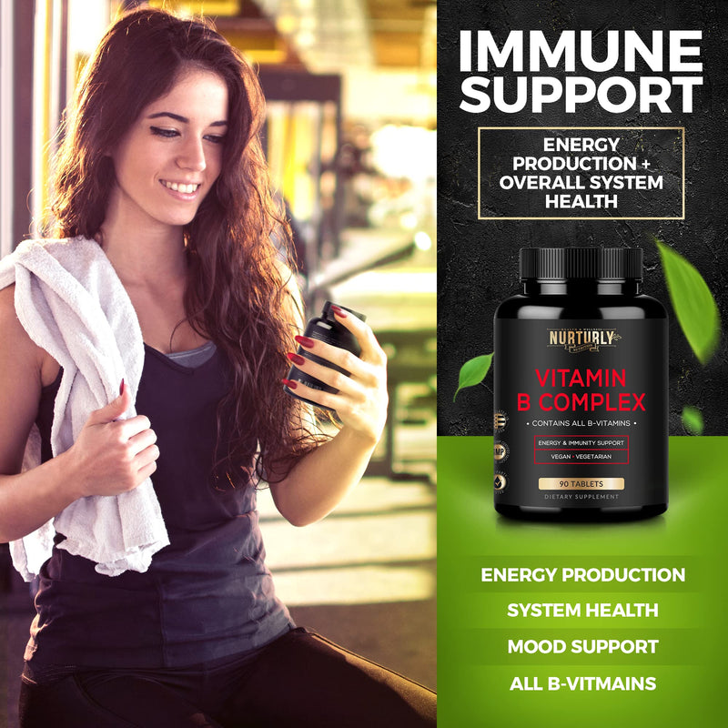 Vitamin B Complex - Contains All Essential B Vitamins - B1, B2, B3, B5, B6, B7, B9, B12 and Biotin - Super B Complex Vitamins for Energy, Immunity Support - 180 Tablets Vitamin B Tablet - 90 Count (Pack of 2)