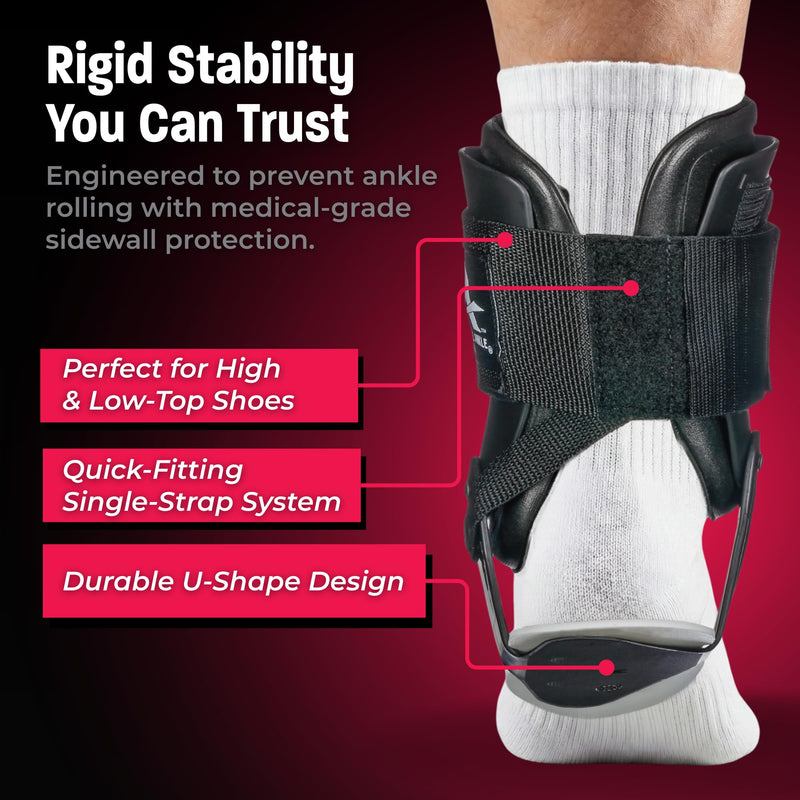 Active Ankle T2 Ankle Brace, Medium, Black, Rigid Support for Men 7-10 & Women 8-11 Shoe Size, Adjustable Brace for Sprained Ankle, Volleyball & Cheerleading, Lightweight EVA Padding, Fits Left or Right Foot - BeesActive Australia
