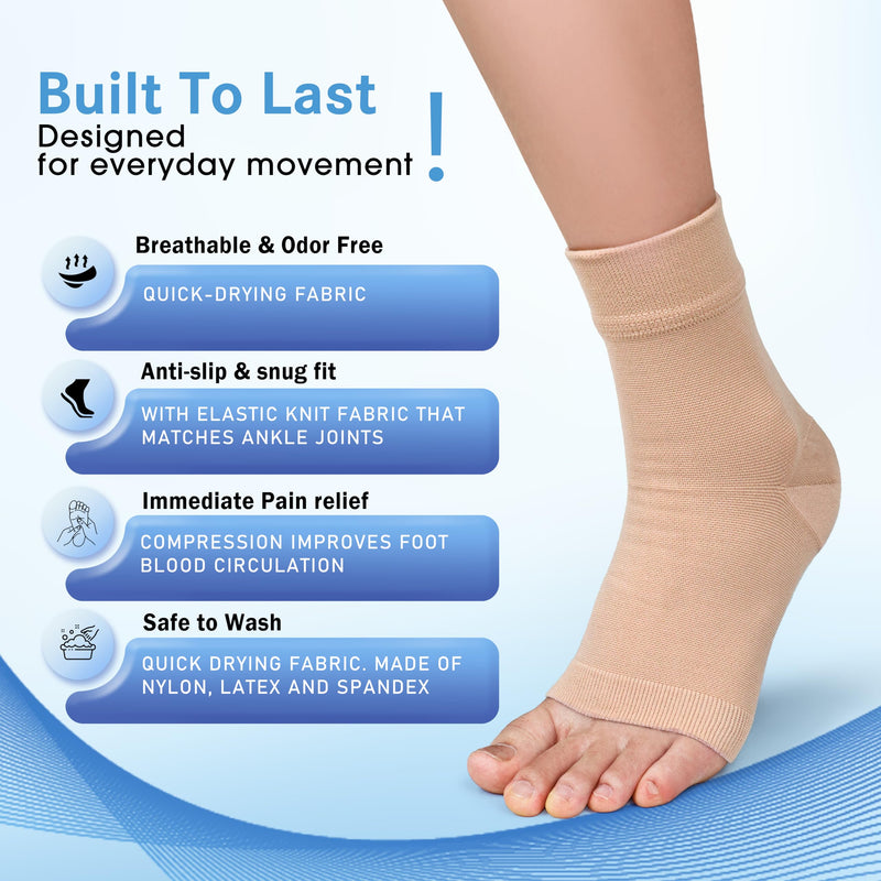 ACTINPUT 2 Pack Ankle Brace Compression Sleeve 8-15 mmHg Open Toe Сompression Socks Women&Men for Swelling,Plantar Fasciitis,Sprain Beige L/XL Beige (2 Pack) Large-X-Large - BeesActive Australia