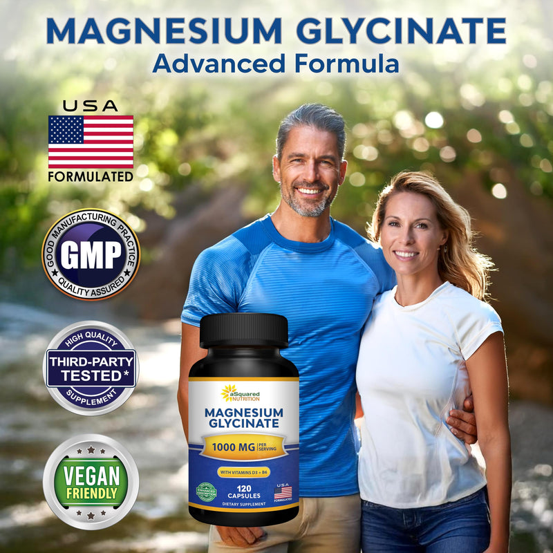 Magnesium Glycinate 1000mg with D3 & B6 - Mag Complex - 500mg per Capsule | Glycinate with Vitamin D3 & B6 - 120 Capsules - Pure Elemental Supplement for Sleep - Replace Gummies, Tablets & Powder