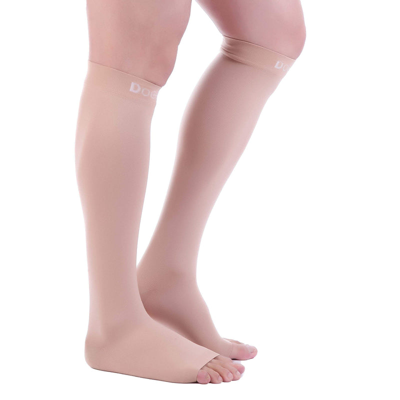 Doc Miller, Open Toe Compression Socks, 8-15 mmHg, Toeless, Support Circulation, Shin Splints, Calf Recovery, Varicose, Knee High, Medical Grade, Skin/Nude Socks, Large Size for Men & Women, Pair - BeesActive Australia