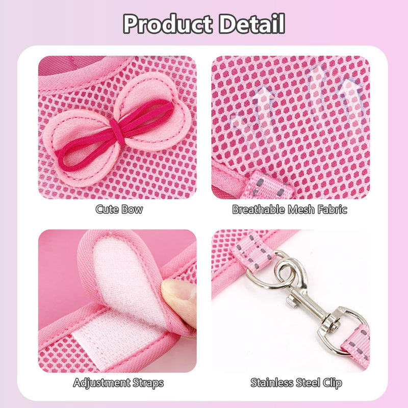 AIITLE Bunny Harness and Leash Set, Soft Breathable Mesh Vest Harness with Cute Bow for Rabbits Kitten Ferret Small Pig Puppy Walking Supplies Pink M Medium - BeesActive Australia