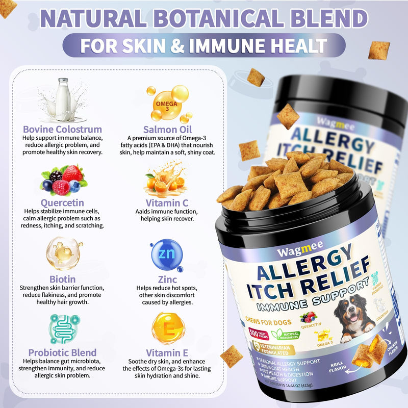 2-in-1 Dog Allergy Relief & Multivitamin Chews – 500 Ct Anti-Itch Chews + 16-in-1 Dog Vitamins (500 Ct), Skin, Coat, Gut, Immune & Energy Support with Omega-3 & Probiotics