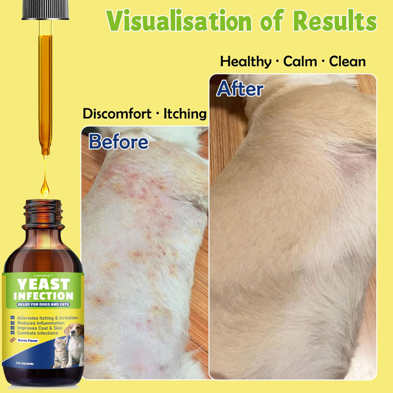 Natural Yeast Relief for Dogs and Cats, Skin & Ear Soothing Drops, Itchy Skin & Ear Allergy Support, Reduces Itching, Irritation & Inflammation, Bacon Flavor, 2 FL OZ