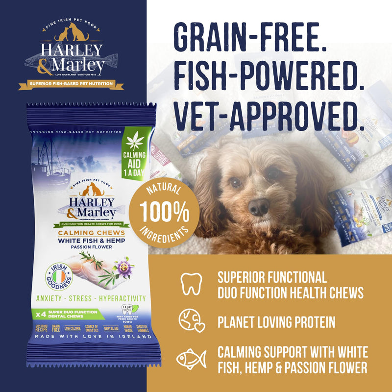 Harley & Marley Calming Duo Function Health Chews for Dogs - Natural Calming Dog Treats for Anxiety Relief, Healthy Teeth & Gums - Reduces Stress, Promotes Relaxation & Dental Care - 4pk (4/pk) Pack of 4