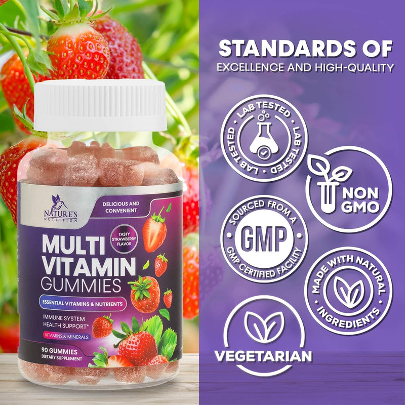 Multivitamin Gummies for Adults - Daily Adult Multivitamins Gummy with Vitamins A, C, D, B12 for Women & Men, Immune Support Gummy Multivitamins Supplement, Adult Multi VIT Vitamin - 90 Gummies 90 Count (Pack of 1)