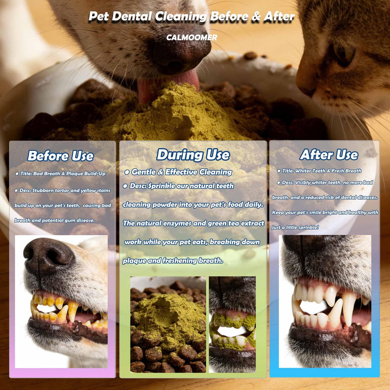 Dog Teeth Cleaning Powder, Pet Dental Powder with Probiotics - Tartar & Plaque Remover, Freshens Bad Breath - 100g