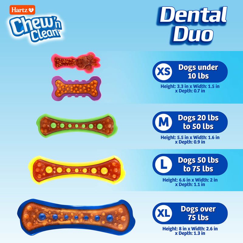 Hartz Chew 'n Clean Dental Duo Dog Treat & Chew Toy, Color Varies, Medium, 3 Pack Medium (Pack of 3) Orange, Green & Yellow - BeesActive Australia