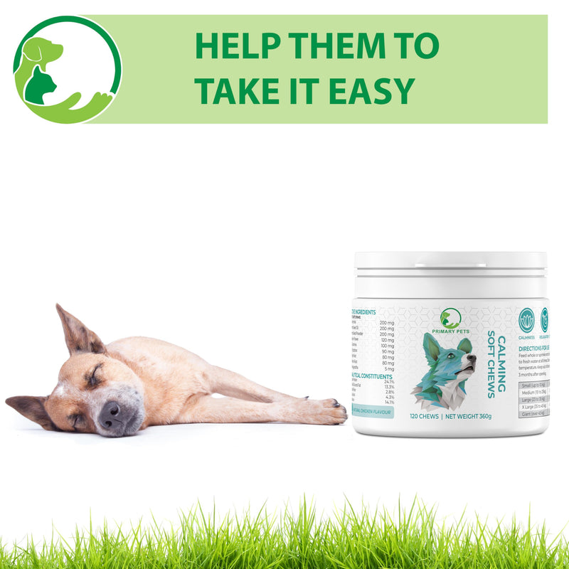 Primary Pets Premium Pet Supplies Calming Treats for Dogs, for Dog Barking, Anxiety, Stress, Fear, Hyperactivity, Aggression, Travel Anxiety, 120 Soft Chews 120 Chews