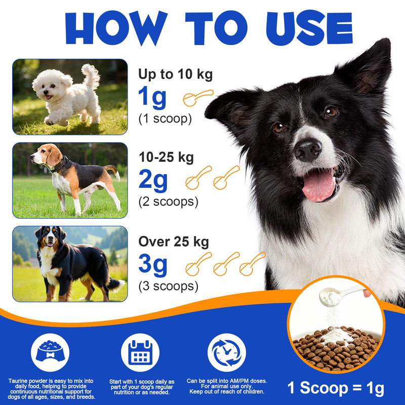 Taurine for Dogs – Daily Nutritional Supplement to Help Support Heart, Muscle & Overall Vitality – High-Purity & Easy-to-Mix, Additive-Free Formula for Puppies, Adult & Senior Dogs, 200g