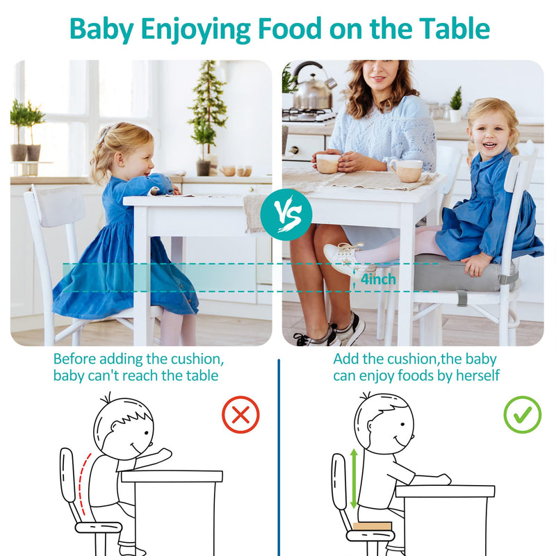Toddler Booster Seat for Dining Table,Non-Slip Bottom Booster Seat for Table, Child/Kids/Baby Booster Seat for Dining Table with 2 Adjustable Strap Buckle,Portable Travel Booster Seat for Chair(Grey) Grey - BeesActive Australia