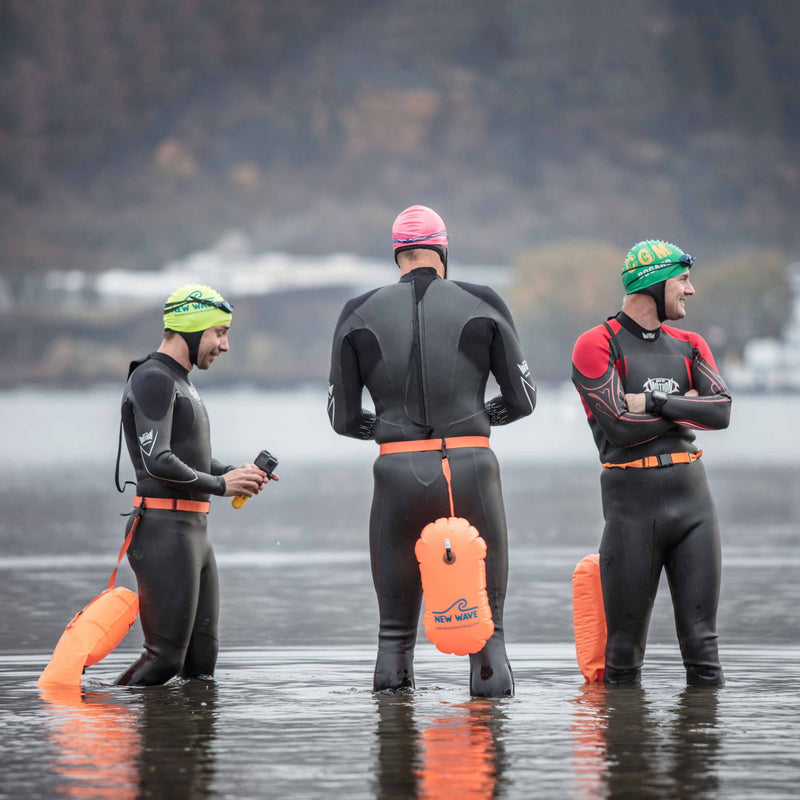 New Wave Swim Bubble for Open Water Swimmers and Triathletes - Be Bright, Be Seen & Be Safer with New Wave While Swimming Outdoors with This Safety Swim Buoy Tow Float Orange Bubble