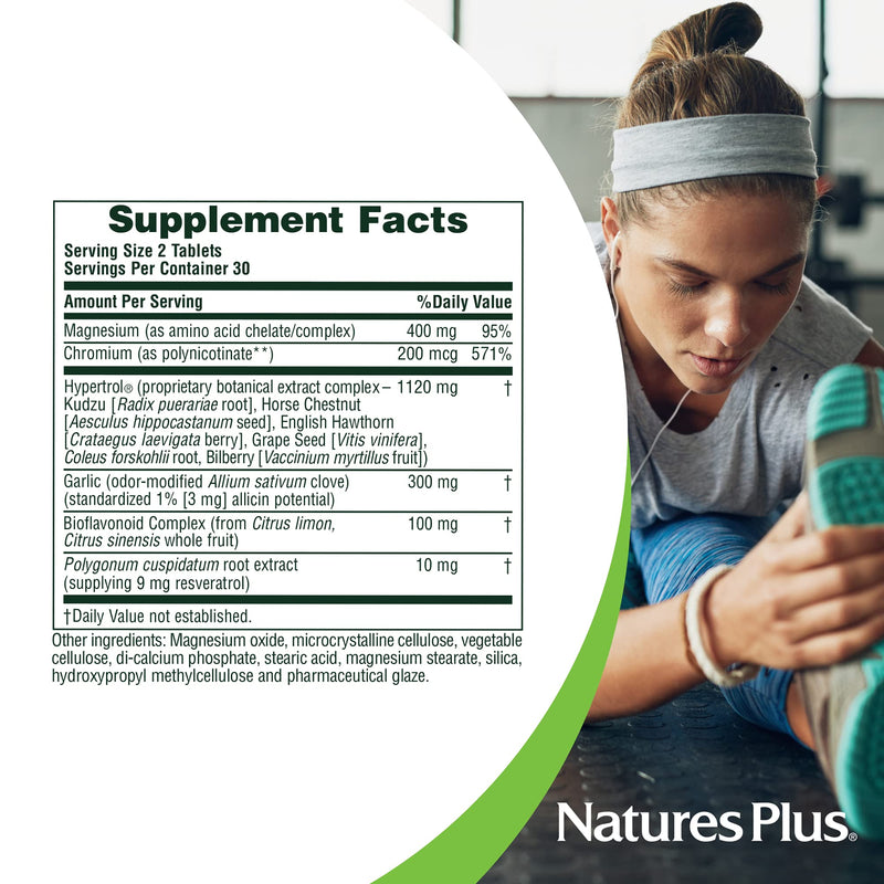 Natures Plus Advanced Therapeutics Hypertrol Rx Blood Pressure - 60 Vegetarian Tablets - Magnesium & Chromium Supplement with Botanical Herbs - Gluten-Free - 30 Servings - BeesActive Australia
