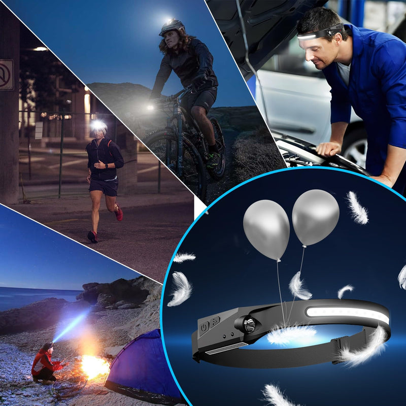 Headlamp Rechargeable 4Pack, 6 Mode Headlamps for Adults 1200Lumens LED Headlamp with Motion Sensor,230°COB Wide Beam Headlight Bright Headlamps Flashlight for Camping Accessories Gear, Hiking,Running 4 Pack