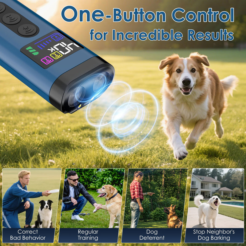Dog Bark Deterrent Device, 65 FT Range,3X Ultrasonic Bark Deterrent Device & Ultrasonic Dog Trainer - Anti-Barking Device with Color Display, Safe & Effective Alternative to Bark Collars -Blue Blue