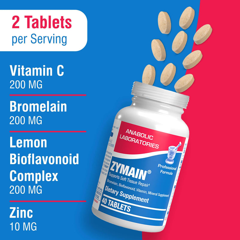 Bromelain Supplement for Soft Tissue Injuries - 90 Tablets - Vitamin C, Zinc, Citrus Bioflavonoids - Soft Tissue Support for Acute Injury Recovery - Zymain Proteolytic Enzymes, Minerals, Vitamins - BeesActive Australia