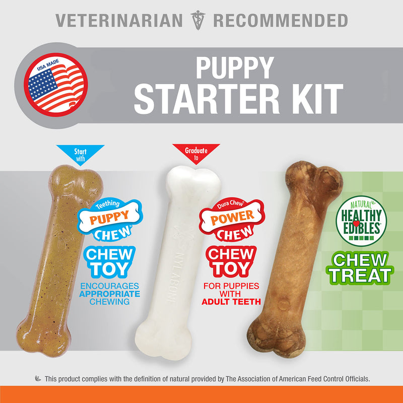 Nylabone Teething Puppy Chew Starter Kit, Two Puppy Chew Toys and Puppy Chew Treat, Puppy Supplies, Chicken & Bacon Flavor, Small/Regular (3 Count) Small/Regular (3 Count) - BeesActive Australia