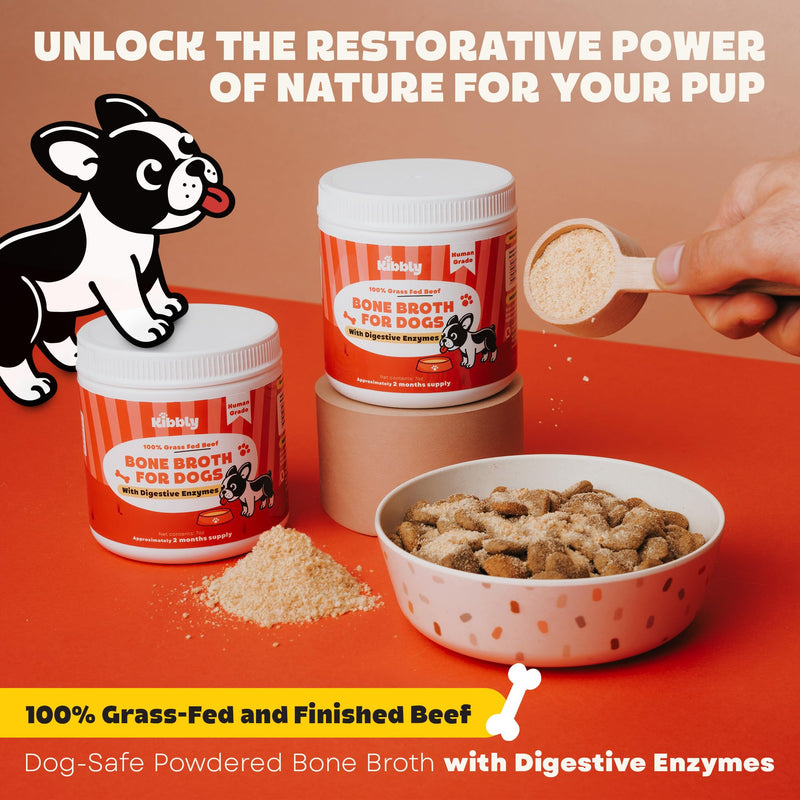 Digestive Enzymes for Dogs (Powder) with Tasty Bone Broth – Probiotic Supplement for Gut Health, Easy Digestion, Less Gas & Nutrient Absorption - 7 oz - 60 Days Supply by Kibbly - BeesActive Australia