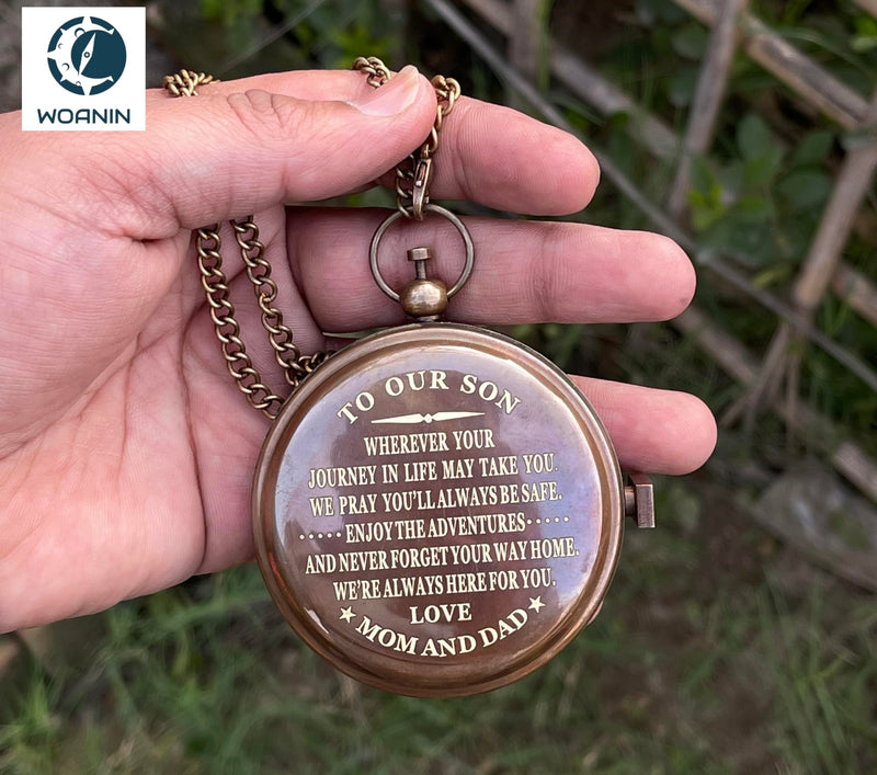 WOANIN Personalized Compass,Gift for Husband,Son,to My Man, to Our Son,to My Fiancé,Dad,Boyfriend,for Customized Compass (Our Son- Mom and Dad) Brass Finish