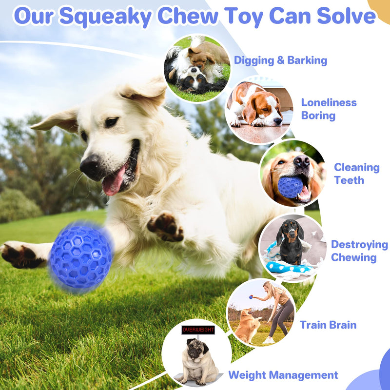 Indestructible Squeaky Dog Ball, Relieves Anxiety, Cleans Teeth, Interactive Chew Toy for Aggressive Chewers, Dog Toy for Large Breeds, Outdoor Waterproof Blue - BeesActive Australia
