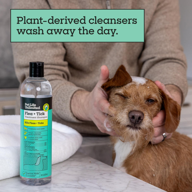 Pet Life Unlimited Natural Flea & Tick Gel Shampoo for Dogs, 16 oz, Plant-Based Prevention & Treatment for Fleas, Ticks & Eggs, Soothes Itchy Skin, Cleans & Conditions Coat 16 Ounce - Gel