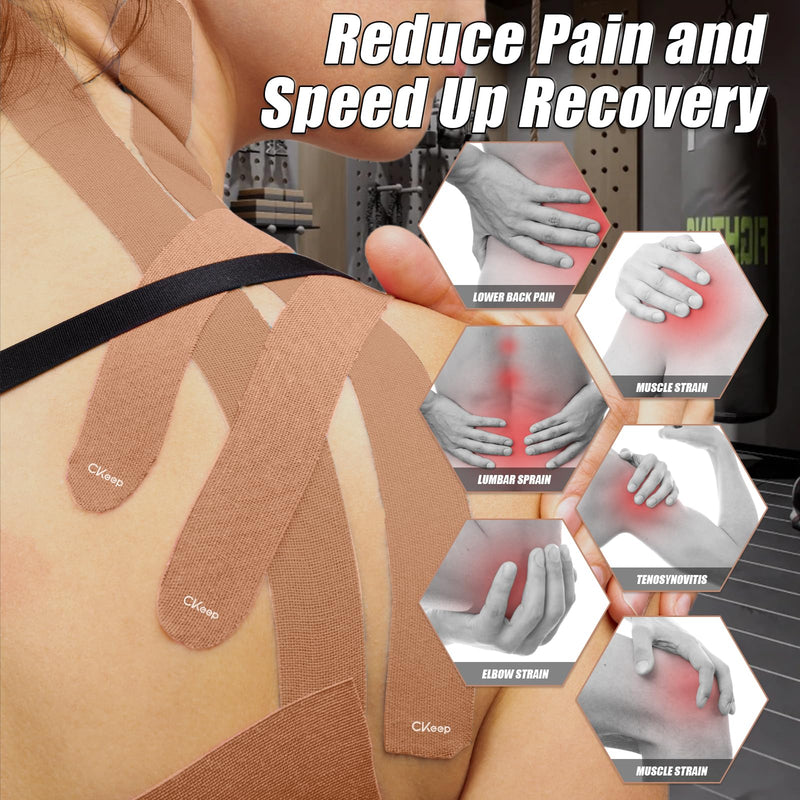CKeep 4 Rolls Kinesiology Tape, Original Cotton Elastic Athletic Tape, 20 Precut 10" Strips Each, Beige, Ideal for Muscle Support & Injury Prevention - BeesActive Australia