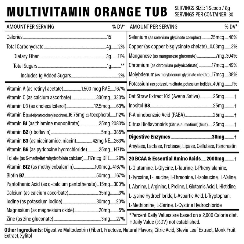 Multivitamin Powder - Keto Drink Mix for Men Women BCAA Amino Acids Won’t Upset Your Stomach - Keto Vegan Multivitamin with Electrolytes Super B Complex Digestive Enzyme (Orange Burst)
