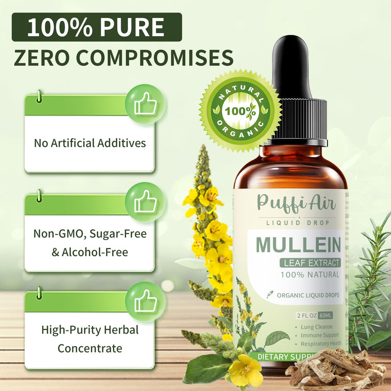 Mullein Drops for Lungs with Mullein Leaf, Thyme & Marshmallow Root ‚Äì Lung Cleansing Formula for Smokers, Supporting Respiratory Health & Immunity | 60ml (2fl oz) Natural Vegan Non-GMO 2 Fl Oz (Pack of 1)