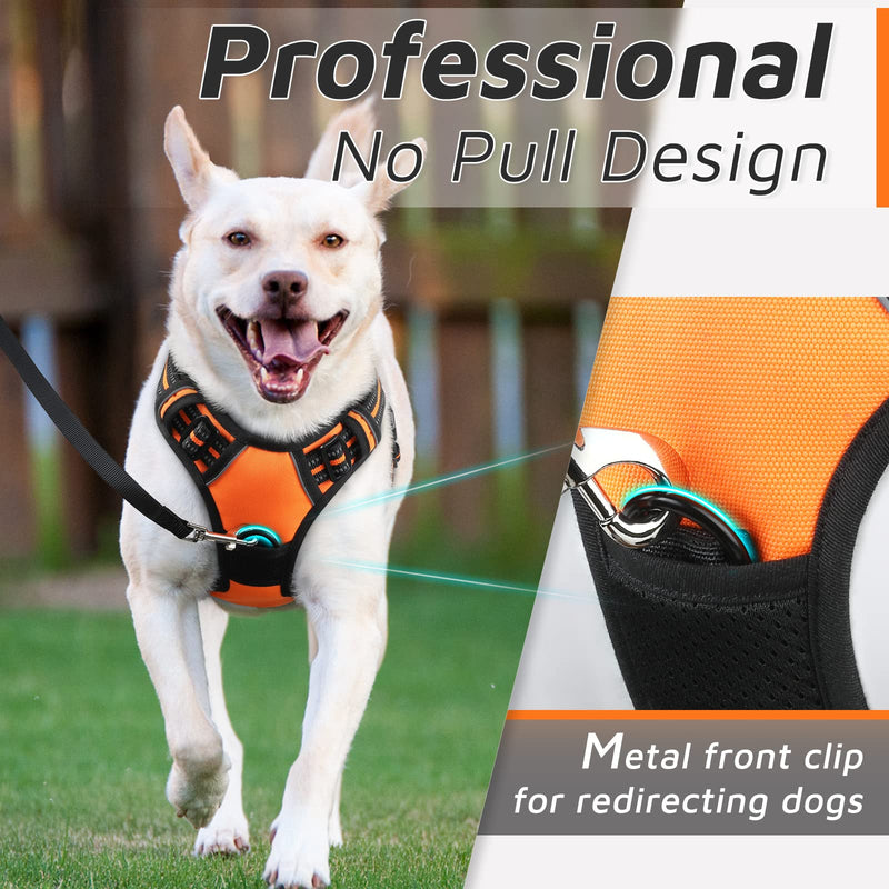 Eagloo Dog Harness for Large Dogs, No Pull Service Vest with Reflective Strips and Control Handle, Adjustable and Comfortable for Easy Walking, No Choke Pet Harness with 2 Metal Rings, Orange, L - BeesActive Australia