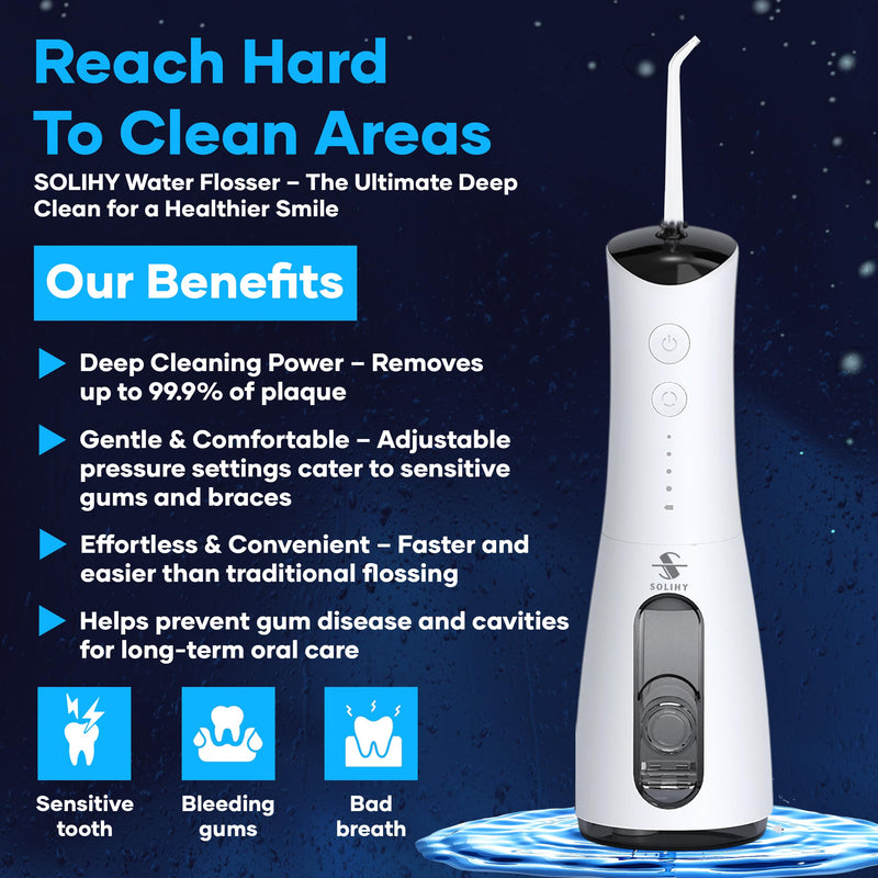 Cordless Water Flosser, Water Dental Flosser, Rechargeable Irrigation Cleaner,4 Modes Portable Water Flosser with 5 Nozzles, Water Flossers for Teeth, Dental Tools (White) White