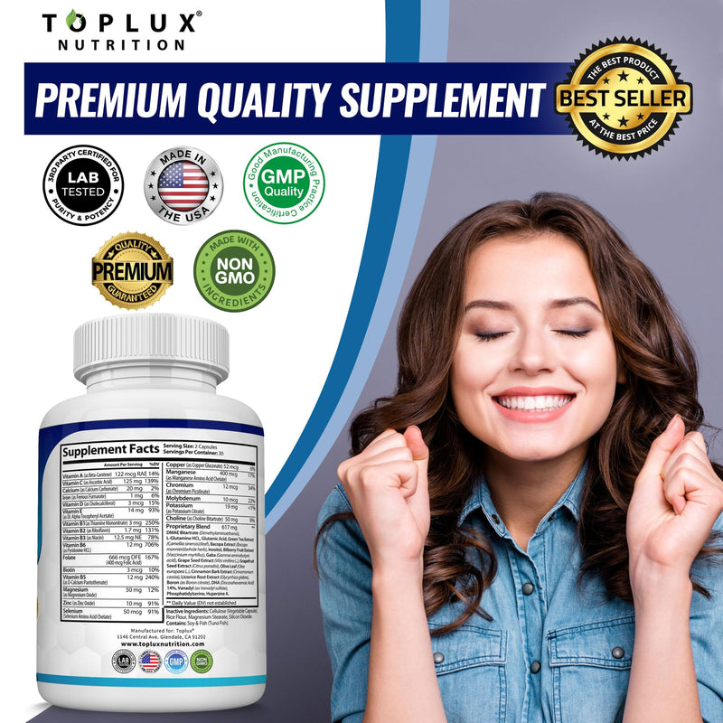 Toplux Brain Supplement Nootropic – Brain Pills Vitamin with DMAE, Bacopa Monnieri, L-Gutamine, for Men Women, 60 Capsules, Nutrition Two