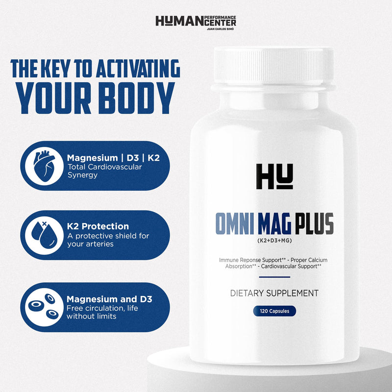 Human Performance Omni MAG Plus - Vitamin D3 K2 Magnesium Supplement - D3 5000 IU with K2 120mcg & Magnesium Glycinate - Bone Density, Heart & Immune Response Support - 120 Veggie Capsules