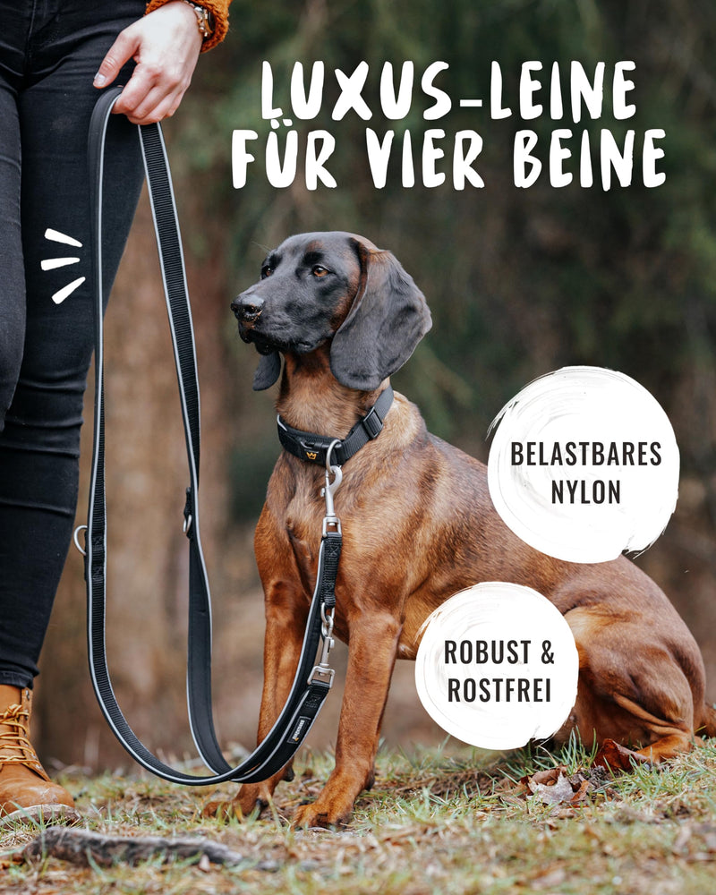 Rudelkönig Lead Leash Paola - 2.30 m Length - Adjustable Dog Leash Large Dogs & Medium Dogs - Reflective Dog Leash in Black 230 x 2.5 cm Black Reflective - BeesActive Australia