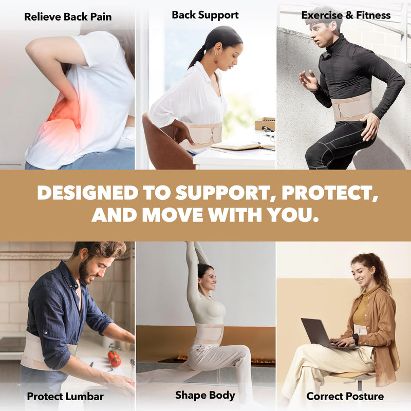 Slim Fit Lower Back Brace – Ultra-Thin Ergonomic H-Shaped Resin Support, Seamless Design for Strong & Comfortable Lumbar Support, Lightweight & Discreet Back Brace (Beige, X-Large) Beige