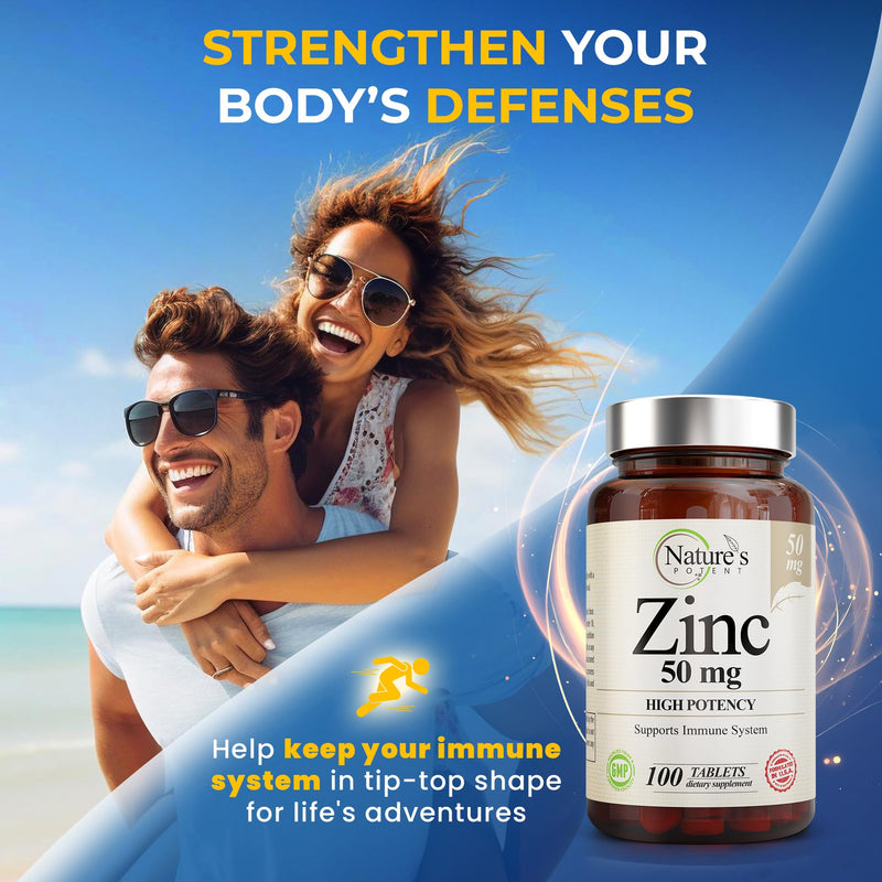 Zinc 50mg [High Potency] Supplement - Immune Support System from Natural Zinc (Oxide/Citrate) 100 Tablets, Made by Nature’s Potent. - BeesActive Australia