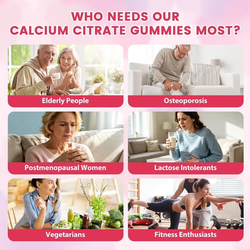(2 Pack) Calcium Citrate 1200mg with Vitamin D3 K2 Gummies for Women & Men, High Absorption Calcium Supplement for Bone & Muscle Health, Sugar-Free, Peach Flavor - 60 Day Supply