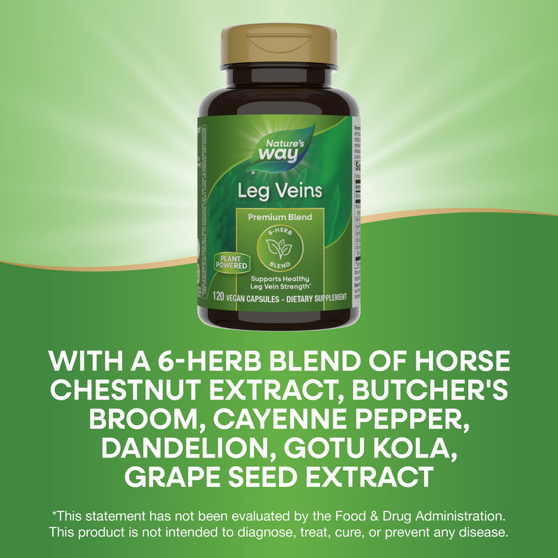Nature's Way Leg Veins - Supports Healthy Leg Vein Strength* - 6-Herb Blend - With Horse Chestnut Extract, Dandelion - Vegan & Gluten Free - 120 Vegan Capsules (Pack of 2) 240 Count (Pack of 1) - BeesActive Australia