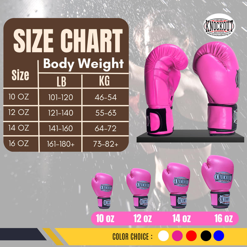 Knockout Gel Boxing Gloves for Men Women - Pro Training Sparring, Maya Hide Leather Muay Thai MMA Kickboxing, Adults-Kids Heavy Bag Workout Gloves for Boxing -Ultra-Wide Wrist Support 10 oz - 16 oz Pink