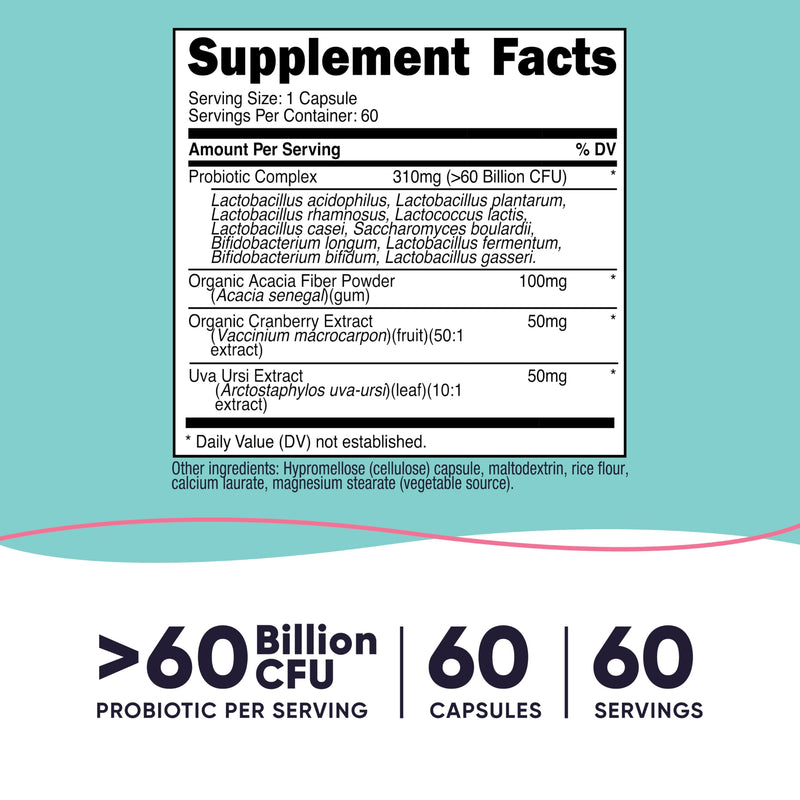 Nutricost Probiotic for Women (60 Billion CFU) 60 Capsules, Gluten-Free | Complex with Acacia Fiber, Uva Ursi, & Cranberry Extract, GMO-Free